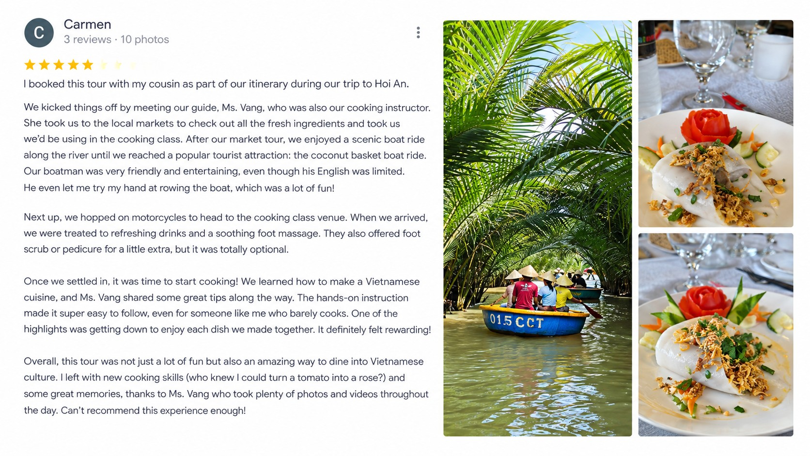 Carmen’s Google Maps review of Sabirama Cooking Tour