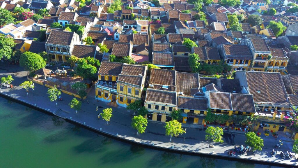 Aerial view of Hoi An Ancient Town and the Thu Bon River
