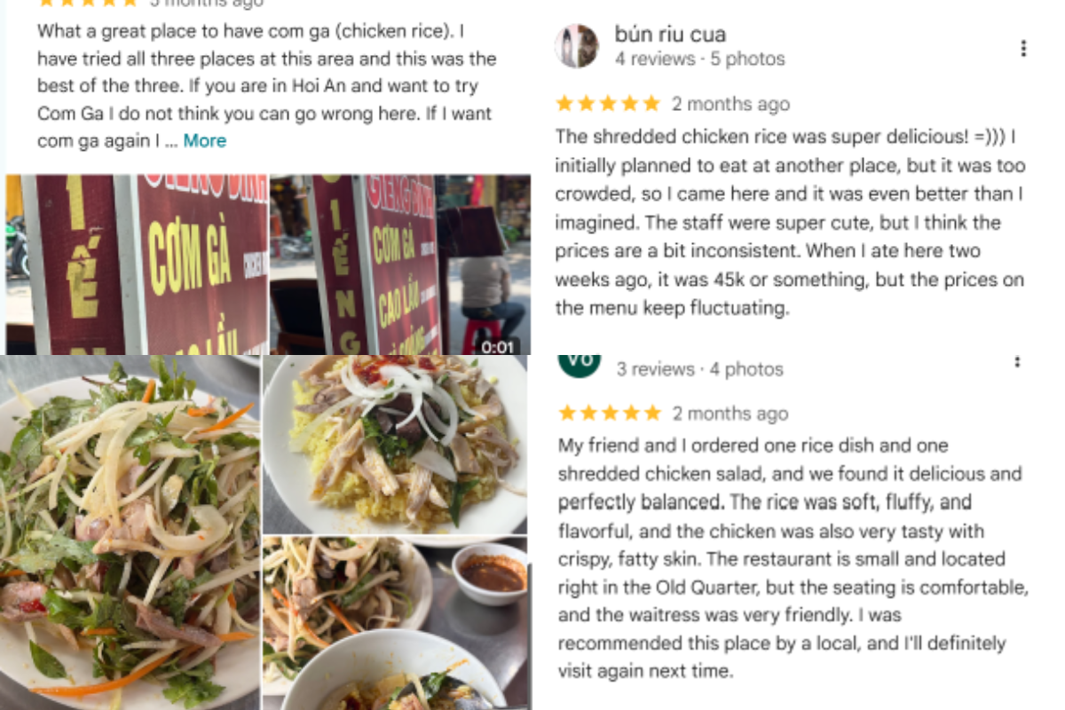 Customers praise Com Ga Gieng Dinh for its food and welcoming service
