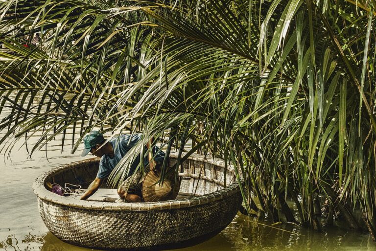 Bamboo basket boat in the Cam Thanh water coconut forest, Hoi An