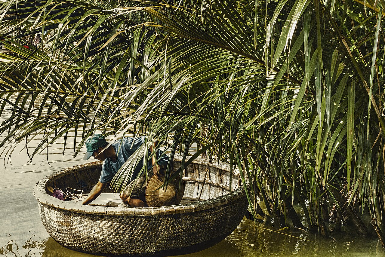 Bamboo basket boat in the Cam Thanh water coconut forest, Hoi An