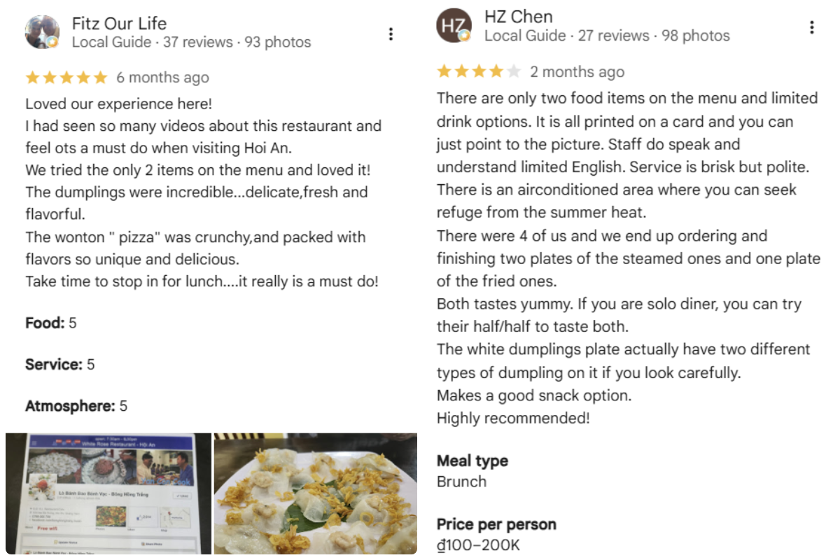 Many diners have given positive reviews of their experience with white rose dumpling