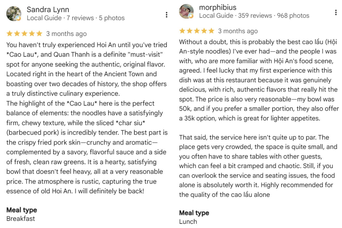 Google Map review for cao lau
